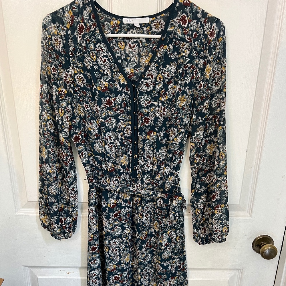 VGUC DR2 Blue Floral Long Sleeve Dress Size XS